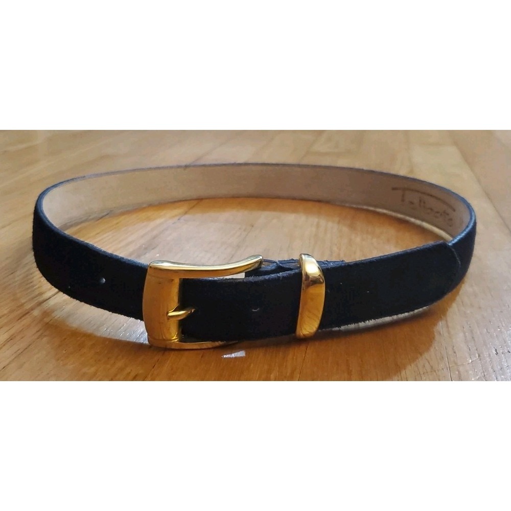 Talbots Black Genuine Leather Suede Belt Golden Buckle USA Womens M Old Money